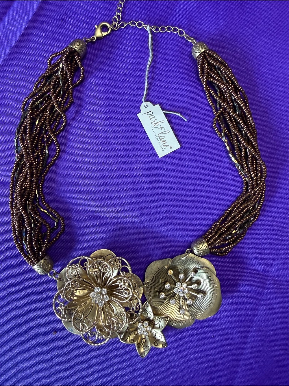Park Lane Bronze Multi-Strand Beaded Floral Statement Necklace NWT